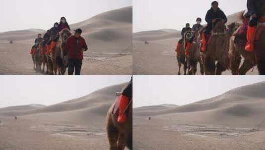 4k拍摄敦煌鸣沙山骆驼高清在线视频素材下载
