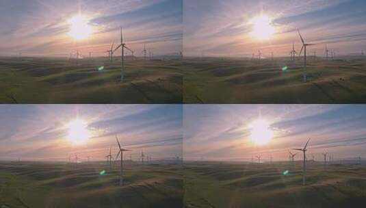 日落时的风电场高清在线视频素材下载