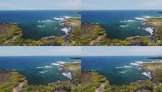 夏威夷大岛著名的普纳鲁黑沙滩全景。航拍高清在线视频素材下载