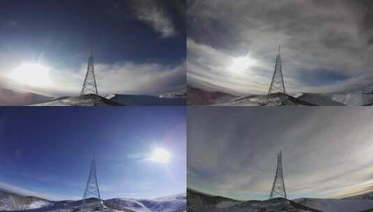 4K5200米雪山顶输电铁塔组立大延时1机位14高清在线视频素材下载