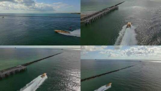 空中视频惊悚快艇之旅迈阿密高清在线视频素材下载