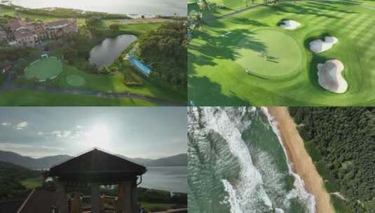 三亚海中海高尔夫球场航拍4k高清在线视频素材下载