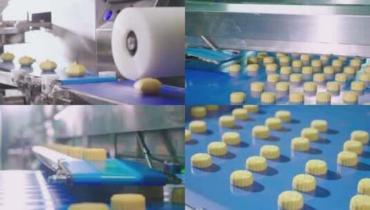 月饼生产月饼工厂流水线高清在线视频素材下载