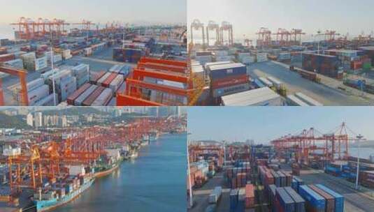 海天码头-厦门城市繁忙海沧码头港口集装箱高清在线视频素材下载
