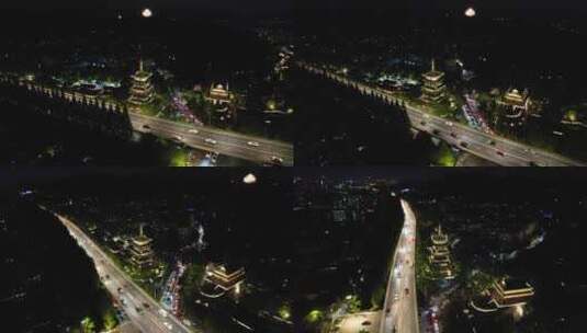 杭州城市夜幕降临夜景交通航拍高清在线视频素材下载