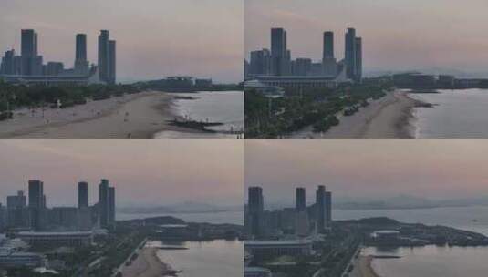 厦门沙滩清晨日出航拍高清在线视频素材下载