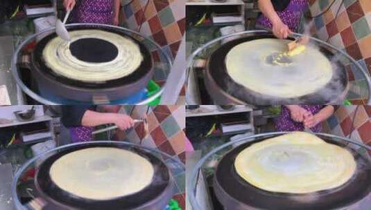 美食煎饼果子制作过程高清在线视频素材下载