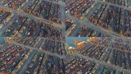北部湾港钦州港区集装箱码头航拍高清在线视频素材下载