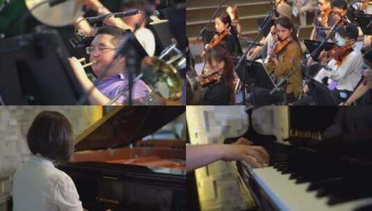 音乐会排练小提琴钢琴演奏练琴调音台调音高清在线视频素材下载