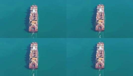 航拍港口远洋货轮集装箱货轮远航高清在线视频素材下载
