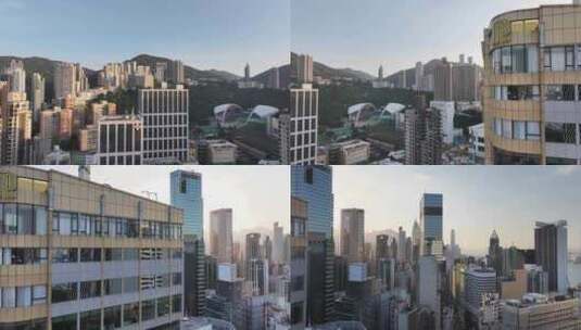 香港湾仔区清晨航拍高清在线视频素材下载