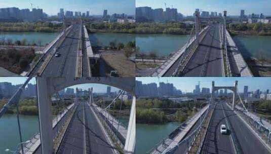 南京江宁秦淮河小龙湾桥航拍高清在线视频素材下载