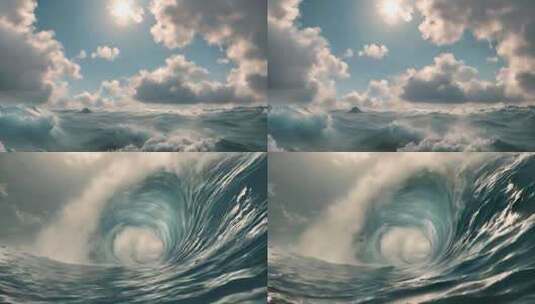 海平面视角大海巨浪高清在线视频素材下载