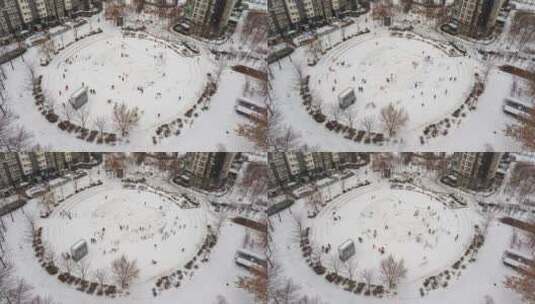 国美梵高广场玩雪延时视频高清在线视频素材下载