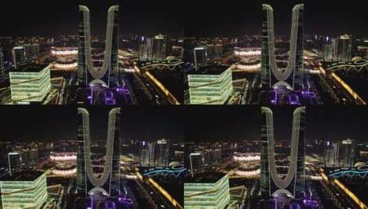 航拍杭州奥体中心 杭州之门高清在线视频素材下载