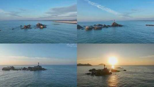 海南万宁乌场渔港灯塔航拍高清在线视频素材下载