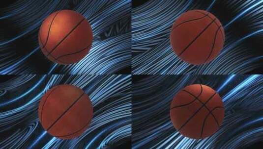 3D篮球无缝循环背景与蓝色样条高清在线视频素材下载