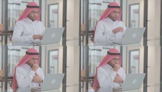 咳嗽年轻的阿拉伯人在工作中感到恶心高清在线视频素材下载