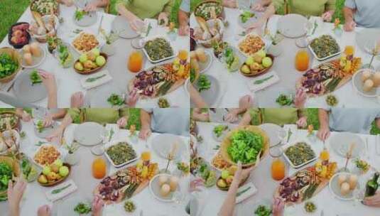 绿色健康饮食户外餐桌吃饭生活高清在线视频素材下载