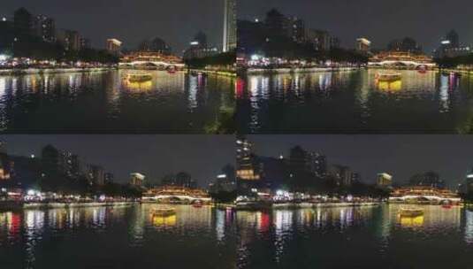 夜色中的成都市锦江区安顺廊桥高清在线视频素材下载
