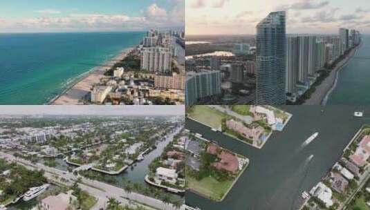 城市航拍迈阿密市中心大海海湾海滨城市高清在线视频素材下载