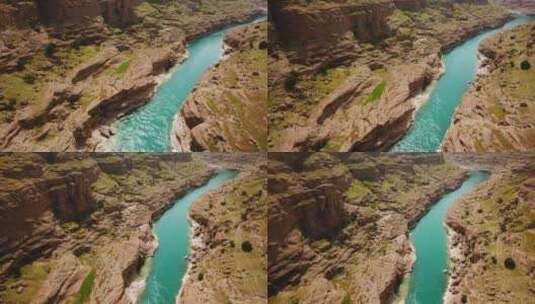 飞越绿松石色的河流在大自然中流动峡谷冒险高清在线视频素材下载