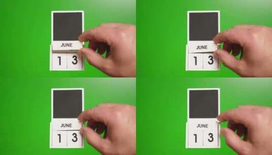 06.绿色背景上日期为6月13日的日历。高清在线视频素材下载