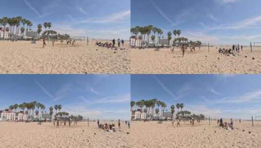比基尼美女和朋友闺蜜在海边沙滩打排球度假高清在线视频素材下载