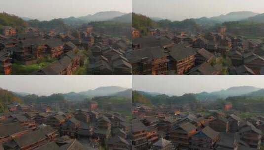 广西柳州程阳八寨清晨航拍高清在线视频素材下载