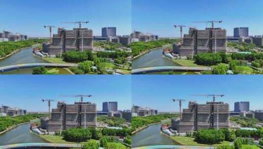 上海临港新片区大开发建设工地 吊机高清在线视频素材下载