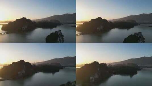 航拍广东肇庆七星岩景区夕阳高清在线视频素材下载