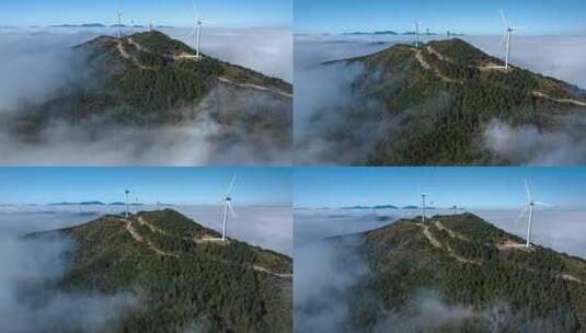 浙江云和白鹤尖风力发电场云海风光航拍延时高清在线视频素材下载