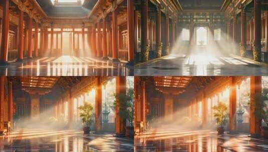 传统中国风宫殿 古代建筑阳光射进室内背景高清在线视频素材下载