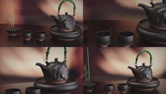中式茶壶与茶杯特写高清在线视频素材下载