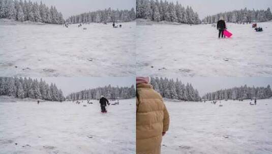 雪地滑雪延时高清在线视频素材下载