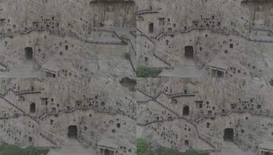 河南洛阳世界文化遗产龙门石窟佛像航拍4K高清在线视频素材下载
