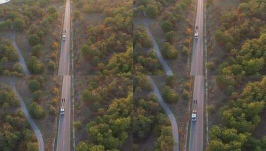 航拍高速公路上行驶的卡车高清在线视频素材下载