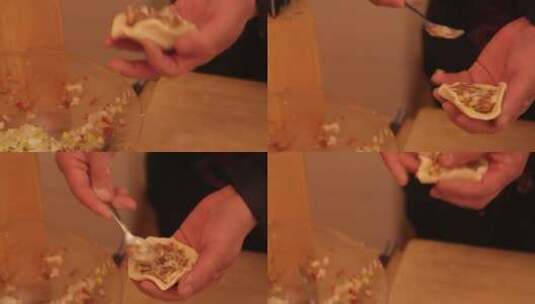 擀面皮包肉饼 (1)高清在线视频素材下载
