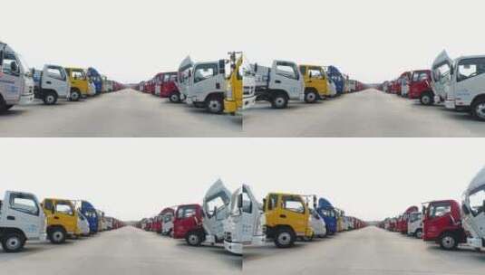 航拍一排排货车卡车停车场物流仓储高清在线视频素材下载