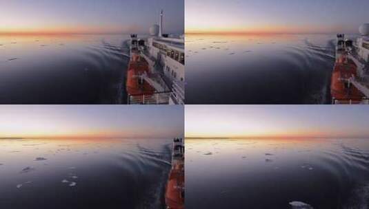 黄昏时分轮船在海上航行高清在线视频素材下载