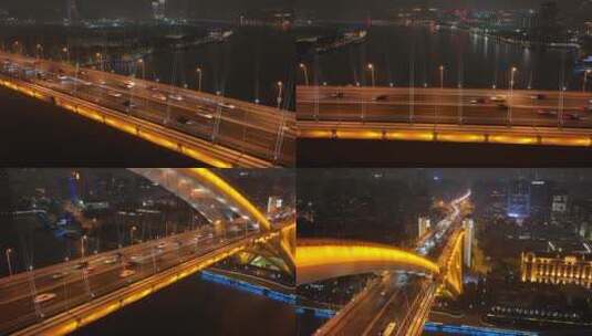航拍卢浦大桥的延时摄影高清在线视频素材下载