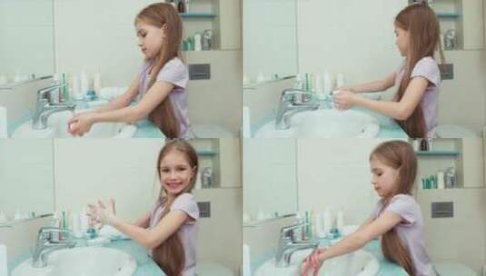 女孩在镜子前整理头发高清在线视频素材下载