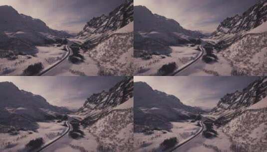 山谷雪景航拍高清在线视频素材下载