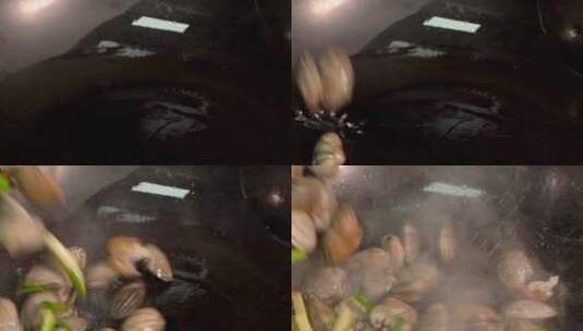 铁锅牡蛎炒菜慢动作高清在线视频素材下载
