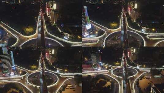 航拍河南郑州紫荆山立交桥夜景高清在线视频素材下载