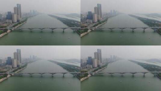 航拍湖南长沙湘江橘子洲大桥高清在线视频素材下载