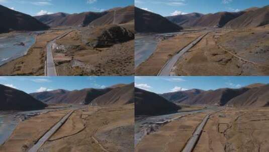 西藏河流公路视频航拍青藏高原藏区美丽风光高清在线视频素材下载