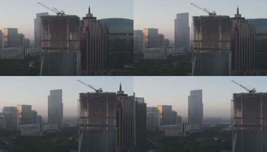 航拍早晨的珠江新城高清在线视频素材下载
