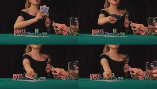 女子在扑克牌游戏中获胜高清在线视频素材下载