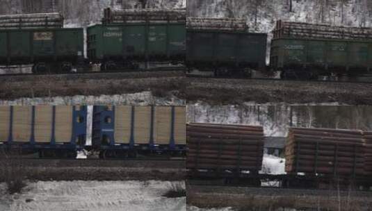 冬季运输木材的火车升格素材高清在线视频素材下载